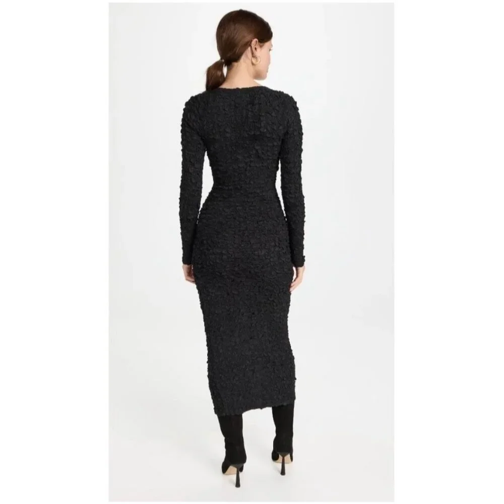 NWT Mara Hoffman Dione Black Popcorn Smocked Cutout Dress